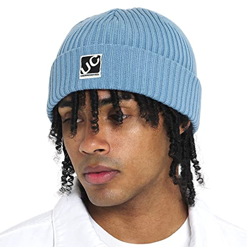 UNDERCONTROL 4 säsonger trackare bomullsblandning fiskare mössa unisex snygg vanlig stickad skalle hatt rullad manschett klocka keps Korea, BOX LOGO Himmelsblå, M-L