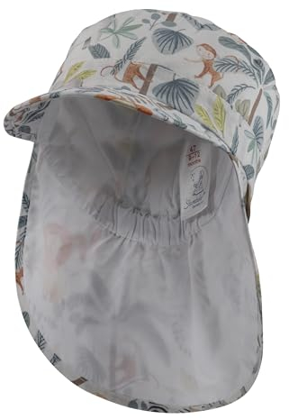 Sterntaler Schirmmütze mit Nackenschutz Dschungel Unisex - Kinder Mütze mit UV -Schutz 50+ - Sonnenkappe Kinder aus Baumwolle - weiß, 51