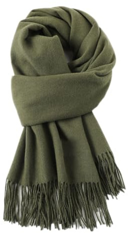 200 cm x 68 cm varm halsduk för kvinnor med tofsar, franshalsduk pashmina-sjalar franshanddukar damscarf stola halsduk för dagligt bruk utomhusaktiviteter cykling promenader, armégrön
