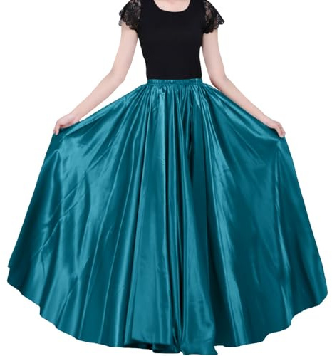 Backgarden Falda Larga de satén para Mujer, 90 cm, Cintura elástica, para Danza del Vientre, Fiesta de Princesa, Disfraz de Cosplay, Azul eléctrico, Talla única