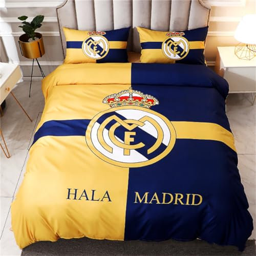 ENIXWH Juego de ropa de cama para adolescentes con diseño de estrella de fútbol 3D, Madrid, Modric, ropa de cama de microfibra, juego de fundas nórdicas de equipo de fútbol, modelo 1, con cremalleras