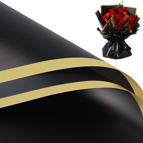 Papier Cadeau Fleur - Bouquet Fleuriste Coloré, Imperméable Noir