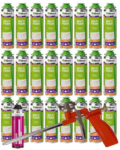 FM220 monteringsskum, pistolskum, multiskum, fönsterskum, hög ljudisolering, värmeisolering, 500 ml kombinationsset (med rengöringsmedel AA290 + skumpistol kompakt, 24 x 500 ml)