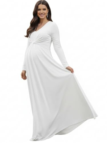 KOH KOH Plus Size Womens Long Sleeve Flowy Formal Fall Winter Evening Elegant Designer Dressy V-Neck Empire Abaya Modest Muslim Church Maxi Gown Gowns Dress Dresses, White 2XL 18-20
