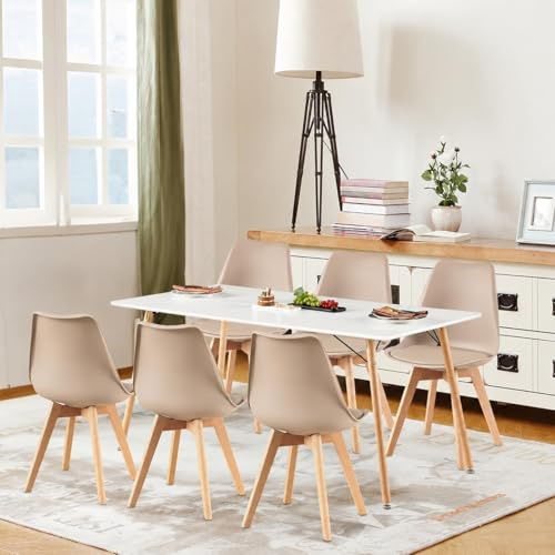 H.J o Matrumsgrupp matbord med 6 stolar, matgrupp, rektangulärt köksbord och set med 6 matstolar, sittgrupp för vardagsrum, kök, kontor (160 x 80 cm bord 6 kaki-stolar)
