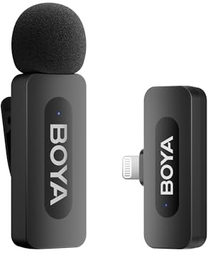 Boya by-V1 Wireless Lavalier Microphone Range, 100 m, compatibile con iPhone ipad, ideale per registrazione mobile, podcasting, e app social media come YouTube e TikTok