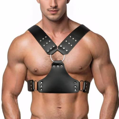 ZEOABSY Body Harness Belt Costume for Men, Adjustable Mens Leather Body Harness, Sexy Chest Harness Belt Outfits Muscle Highlights for Parties Nightclub Cosplay Clubwear & Fashion Statement #85