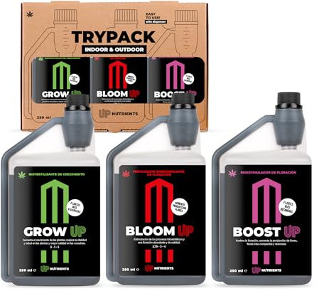 UP NUTRIENTS Trypack Fertilizante Grow, Bloom & Boost 250 ml | Abono 100% Orgánico Indoor & Outdoor Enraizamiento, Crecimiento y Engorde Floración Cogollos | Estimulador Flores y Plantas