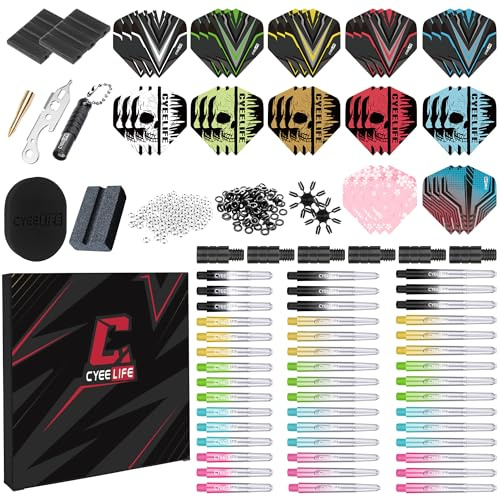 CyeeLife Set Accessoires Fléchettes, Accessoires Fléchettes Professionnels, Plusieurs Options Disponibles, Dart Accessoires avec Flights, Shaft, Cire de Prise etc, 12 Types Accessoires au Total