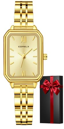 CIVO Armbanduhr Damen Gold Wasserdicht: Klein Edelstahl Analog Uhr Damen - Lässig Rechteckig Quartz Damenuhr - Stilvoll Geschenke für Frauen