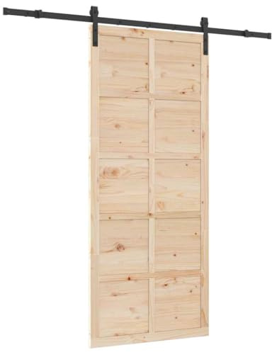 vidaXL Puerta de Granero 90 x 208 cm de Madera de Pino Maciza. Color marrón. Tiene un Mecanismo Deslizante y una Textura Suave. Ideal para Usar en Interiores. Su Estilo de Granja la Hace Muy acogedo