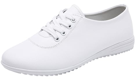 Kvinnors tränare avslappnad, platt, vit, moderiktig, bröd, mjuk sula, lätta fritidsskor damsneakers, Vit, 36 EU