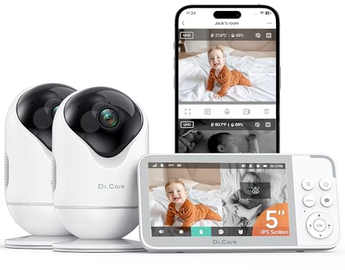 Dr.Care VistaView Baby Monitor Video e Audio WiFi 5 1080P, Telecamera 2K con Visione Notturna HD, Rilevamento Pianto e Movimento, Batteria 5000mAh, Audio Bidirezionale, Portata 390m