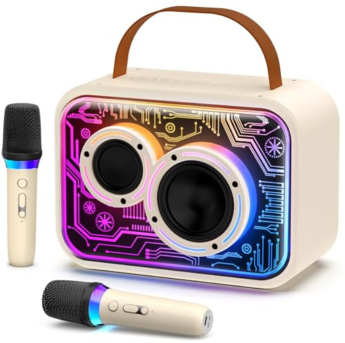 HWWR Mini Bluetooth Karaoke Machine with 2 Wireless Microphones