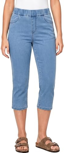 Vetinee Women's Elasticated Waist Jeans High Waisted Skinny Capri Pants Stretch Cropped Jeggings