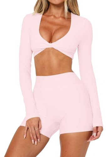 BONITEE Women Long Sleeve Crop Tops Ballet Yoga Pilates Gym Athletic Sports | Sexy Long Sleeve Crop Tops Deep V Neck Shirts Ballet Yoga Top Pilates Tshirt Gym Athletic Clothes Sports Tees 2026 Fall