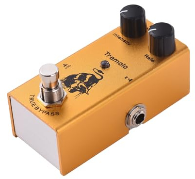 Walmeck Bouton de Contrôle du Taux d'intensité de la Pédale D'effets de Trémolo de Guitare électrique DC 9V 6,35 Mm Interface D'entrée et de Sortie en Aluminium True Bypass Gold pour