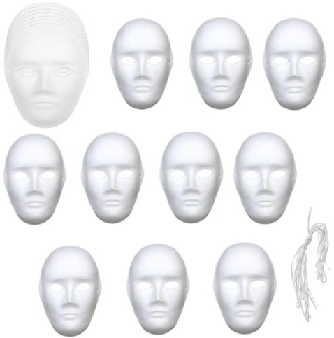 ANCKNE 10 Pcs White Mask DIY Set, Unpainted White Face Mask for Maske Costume, Hand Painted Mask for Personality Creative Design Dance Party, Masquerade, Cosplay Party for Full Face Men, Women Masks