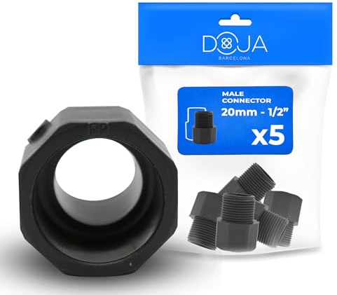 DOJA Barcelona Embout Filete Pvc Male - Ø20mm x 1/2 - Pack 5 - Connector Male - Emboîtement Filetée, Installation Facile - Raccord PVC, Résistance à la Corrosion - Adaptateur Tuyau