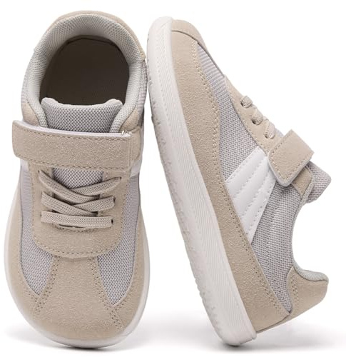Mioceko Boys Wide Toe Barefoot Shoes Girls Sneakers Zero Drop Kids Trainers Lightweight Running Shoes Grey 12 UK Child