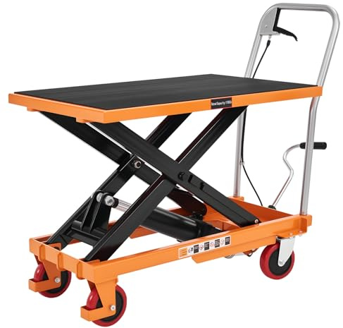 Specraft 1100 lbs Hydraulic Lift Cart, Single Scissor Lift Table Up to 33 Height, 4 Wheels, Non-Slip Pad Material Handling Platform, Orange