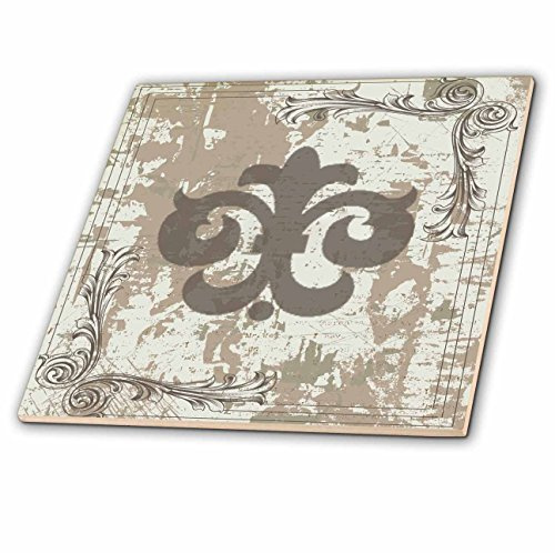 3dRose Gray Fleur De Lis On A Grunge Background 6 Inch Ceramic Tile