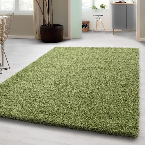Carpetsale24 Shaggy Hochflor Teppich Läufer Flur 100 x 200 cm Grün - Weicher, Flauschiger Teppich Wohnzimmer – Moderner, Rutschfester Badezimmerteppich & Küchenläufer, Bettvorleger Schlafzimmer