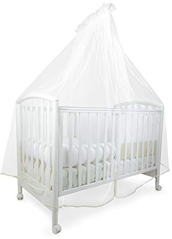 Baby Idea Zanzariera Lettino Neonato con Supporto Asta con velo per Culla in Tulle Antistrappo Protezione Sicura da Zanzare, Insetti e Polvere Made In Italy (Bianca bordata in beige)