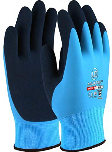 UCI AQUATEK Latex Waterproof Fully Coated Grip Work Gloves Blue (8/Medium)