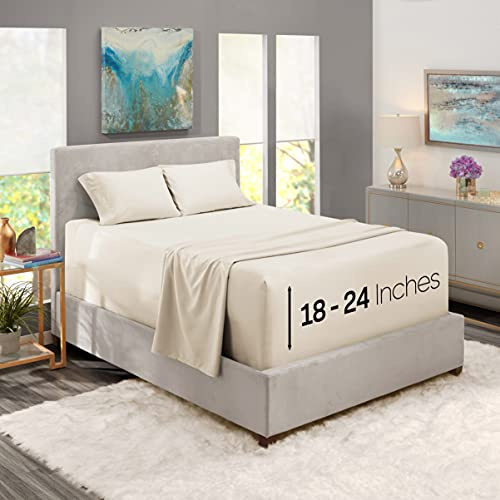 Nestl Full Size Sheet Set, 4 Piece Extra Deep Pocket (18-24 inches), Microfiber, Hotel Luxury, Soft, Breathable, Wrinkle-Free, Easy to Care, Off White