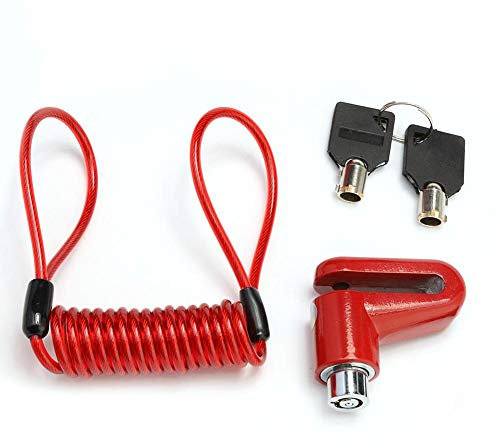 Bloccadisco per Moto, Bici e Scooter Blocco Freno a Disco Antifurto per Scooter Elettrico M365 con Filo di Acciaio (Rosso)