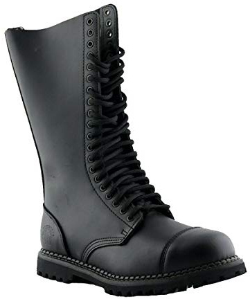 Grinders King Unisexe Noir Long En Cuir Militaire Punk Bottes En Acier À Bout Avec 20 Oeillets De Fixation