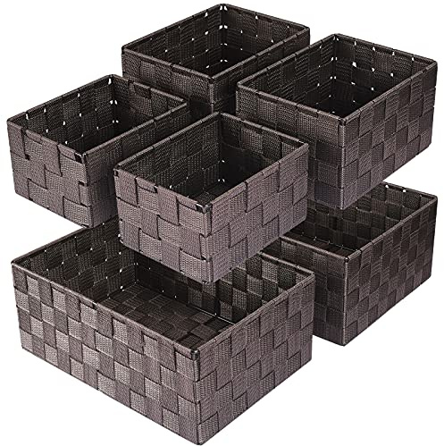 Uvellgift Woven Storage Baskets, Storage Bins, Cube Basket Container Baskets Storage Boxes Organizers for Clothes /Shelves/ Closet, Set of 6 (Brown)