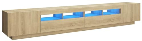 vidaXL Meuble TV avec Lumières LED, Armoire de Télévision avec Rangement, Meuble Télé de Salon Salle de Séjour Intérieur, Moderne, Chêne Sonoma