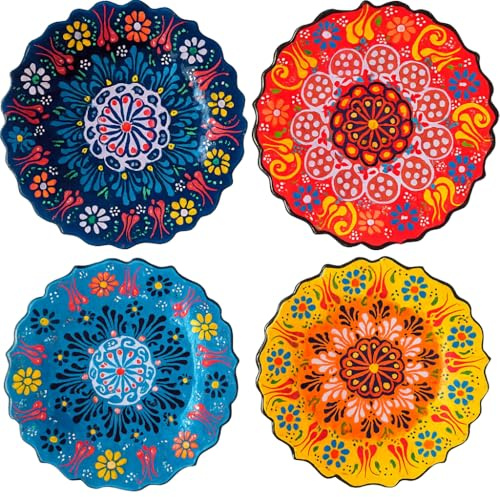 Ayennur Turkish Handmade Ceramic Decorative Plate 7.08” (18 cm) – Hand-Painted Wall Hanging Art, Ottoman Anatolian Motif, Boho Mediterranean Home Decor Accent, Unique Artisan Craft Gift