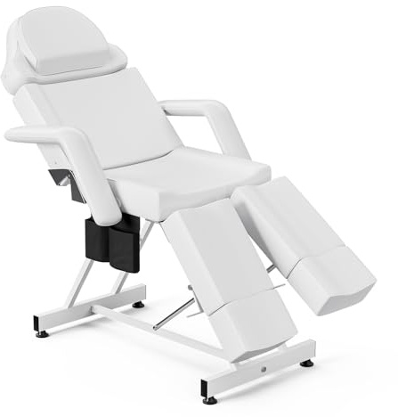 Paddie Multi-Purpose Facial Bed Tattoo Table Chair with 2 Adjustable Split Legs/Storage Pocket for Esthetician Spa Massage Lash Microblading Pedicure, White