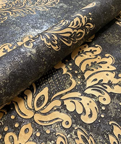 NEWROOM, carta da parati in tessuto non tessuto, decorazione barocca, colore nero, oro prunk glamour, con consiglio per tappezzeria