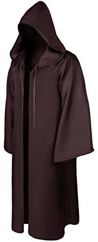 Jadive Capa con Capucha de Halloween de Caballero Túnica con Capucha Elegante y Genial Toga con Capucha Túnica de Halloween de Cosplay para Disfraz de Mago Hombres Mujeres Adultos (Marrón, XXL)