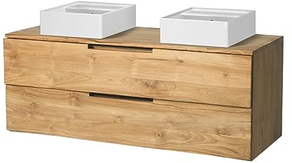 Vente-unique - Mobili per bagno sospeso con lavabo doppio 2 cassetti 115 cm in Teak chiaro - BIMBING