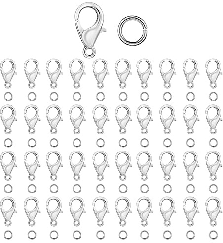ZZLBZN 250pcs Silver Lobster Clasps and Open Jump Ring, Jewelry Bracelet Connectors Bracelet Clasps Jump Rings for Jewelry Making Supplies | Clasp: 12x8mm & Ring: 0.7x5mm