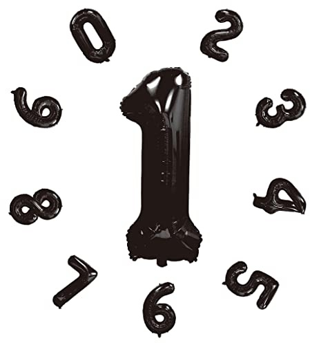 DTXLX 40 Foil Number 1 Balloons, Black Birthday Decoration | Helium, New Year, Anniversary and Company Celebration Party Decor, Aluminium Foil, Self Sealing, Self Inflating, Reusable