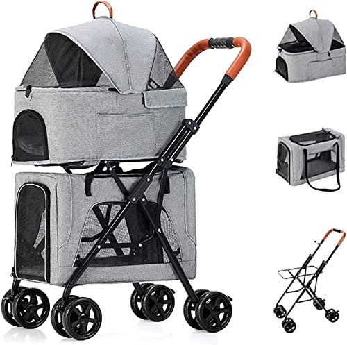 Leichte Haustierbuggys für Hunde und Katzen, Hundekinderwagen mit 4 Rädern, Haustierbuggy, Doppel-Haustierbuggy, ideal für Zwillinge oder mehrere, atmungsaktive Reisetrage