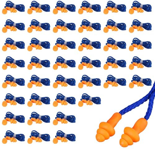 TUONYIS 40 Paires Bouchons d'oreille en Silicone,Bouchons d'oreille Filaires pour le Sommeil,Anti-perte avec Câble de Suspension pour la Suppression du Bruit et la Protection Auditive(Bleu)