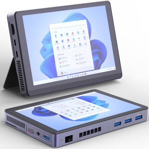 SZBOX Mini PC con Schermo, PC Portatile N200 (Aggiorna N150) con Schermo Tattile, LPDDR5 16GB Integrato, 1T SSD Wifi6 BT5.2 Batteria 3400mAh, Micro Win11 Tablet Desktop Laptop Computer con Ventola