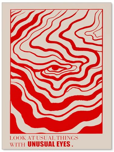 Medpol Retro Red Abstract Eye Canvas Wall Art Vintage Hippie Trippy Poster Affirmation Quotes Wall Decor 60s 70s Psychedelic Quirky Prints for Apartment 12x16 inch Unframed