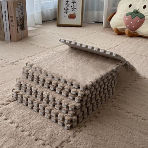 Tappeto ad Incastro, 36 Pezzi di Tappetino in Schiuma di Peluche a Forma di Puzzle, tappeti Quadrati Morbidi e Spessi, per la Decorazione della Camera da Letto del Salotto (Marrone Chiaro, 3