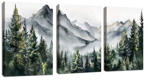 3 st Träram Bilder Dekoration Vardagsrum Modern Abstrakt Berg Skog Landskap Bläck Bilder Målning Dekorativa Canvas Sovrum Matsal Väggdekoration Redo att hänga 50 x 70 cm x 3