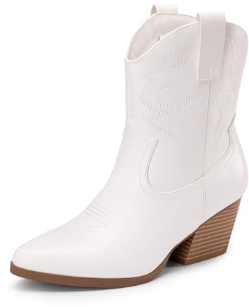 DREAM PAIRS Women's Cowboy Cowgirl Boots Embroidered Stitched Short Western Boots Low Chunky Heel Pointed Toe Ankle Booties