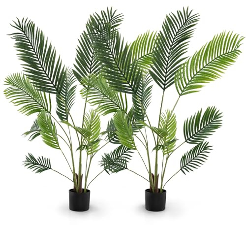 GIANTEX Juego de 2 Plantas Artificiales con Maceta, Árbol de Palmera Falso con Ramas y Hojas Realistas, Planta Decorativa de Plástico para Entrada, Salón, Balcón (140 cm)