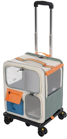 Mochila para gatos y perros con carrito 2 en 1 hasta 12,5 kg, bolsa de transporte para gatos con 4 ruedas, multifuncional, transpirable, para gatos y cachorros